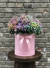 Цветочная композиция из Гипсофила и Розы в шляпной коробке в Калтане
