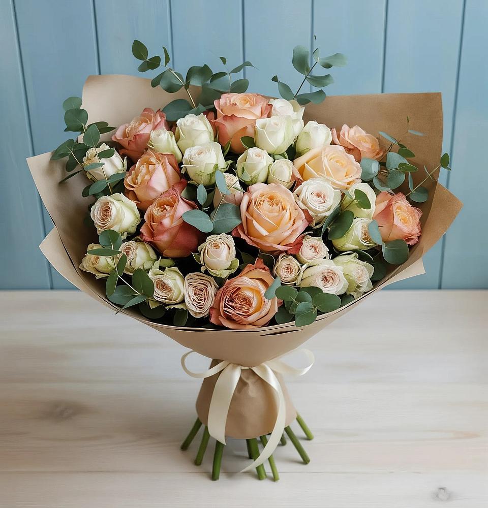 Букет цветов из: Альстромерии и Розы в Калтане