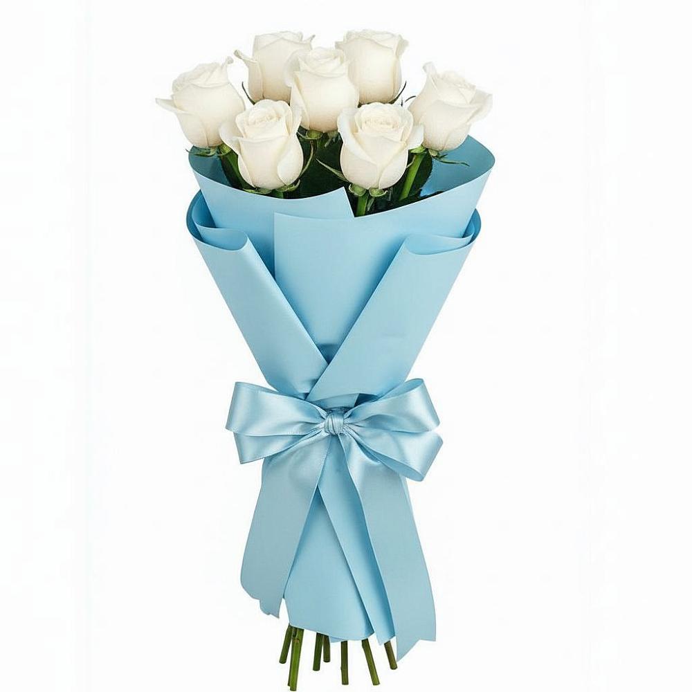 Букет 7 белых роз Проуд в Калтане