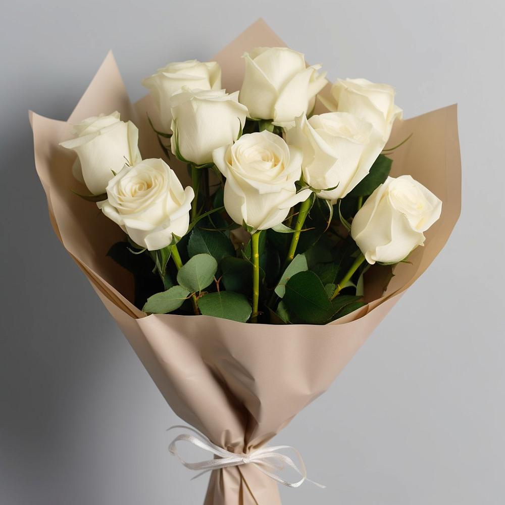 Букет 9 Белых роз Эдлесс Лав в Калтане