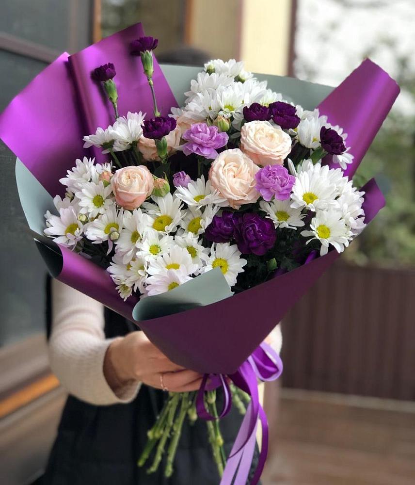 Букет цветов из: Хризантемы, Гвоздики и Розы в Калтане