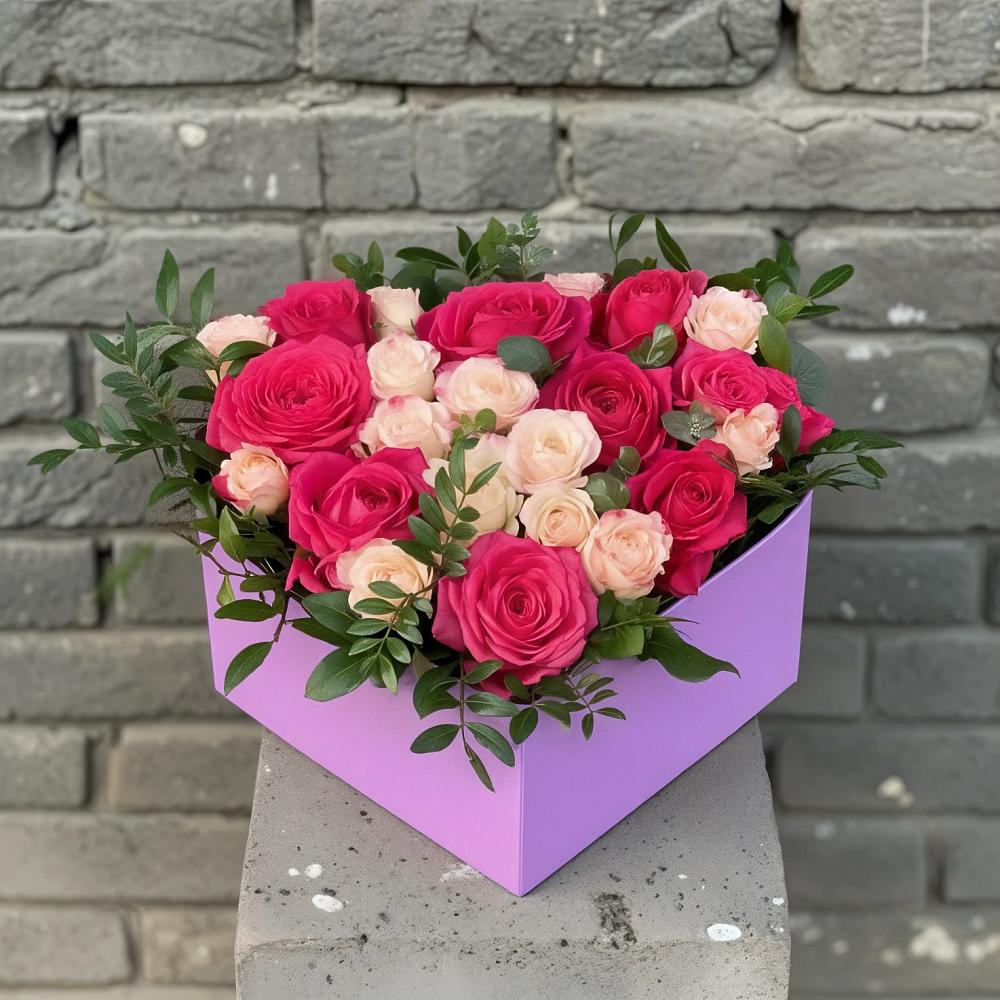Цветочная композиция из Розы в коробке в Калтане