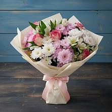 Букет цветов из:  Хризантемы, Альстромерии и Розы в Калтане