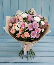 Букет цветов из:  Хризантемы, Розы и Альстромерии в Калтане